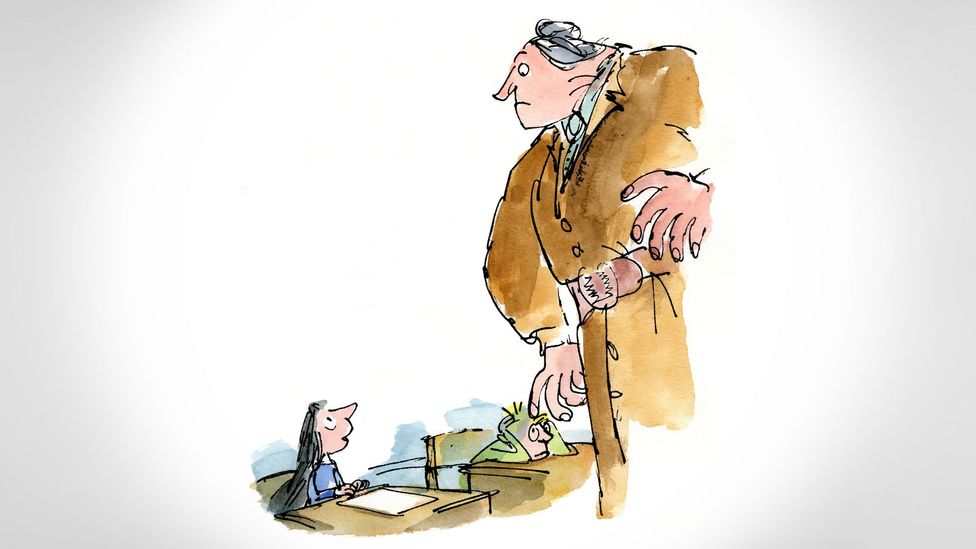 Villains like Matilda’s Miss Trunchbull loom large in his books, towering over pint-sized protagonists (Credit: Illustrations ©Quentin Blake)