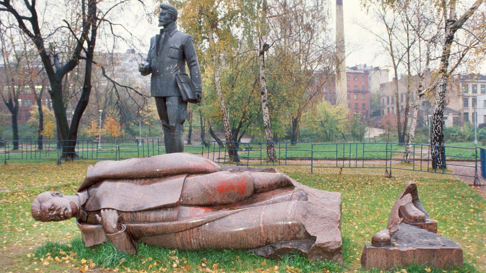 After Khrushchev's speech, statues of Stalin were torn down (Credit: Alamy)