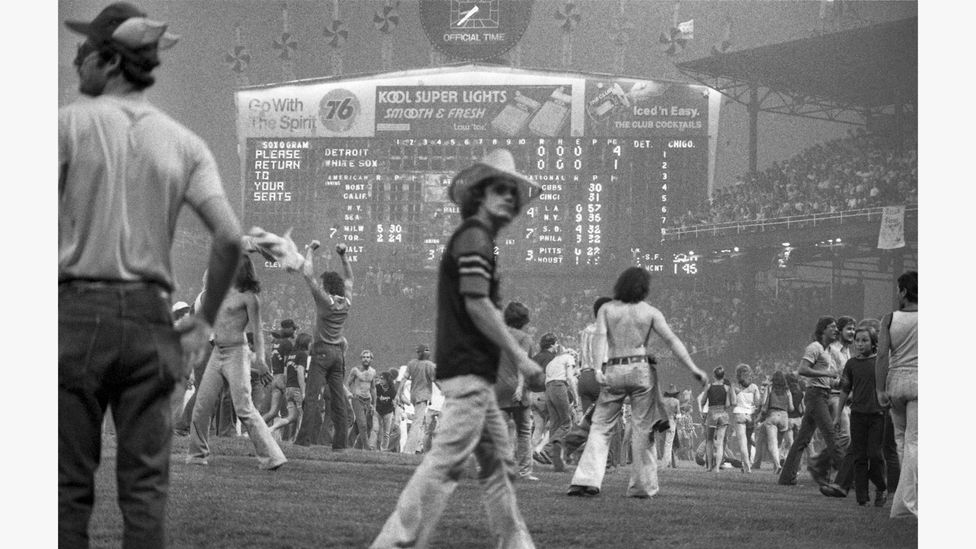 Once Dahl had exploded the vinyl records, thousands of spectators stormed the field (Credit: Getty Images)