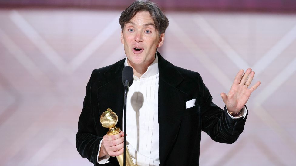 Cillian Murphy accepts the award for Best Performance by a Male Actor in a Motion Picture Drama for "Oppenheimer" at the 81st Golden Globe Awards held at the Beverly Hilton Hotel on January 7, 2024 in Beverly Hills, California