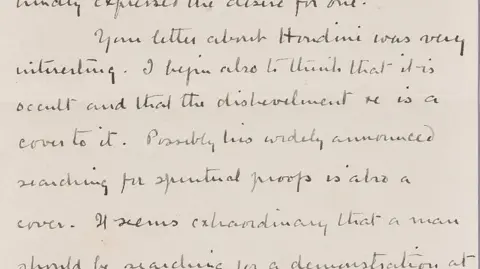 Canterbury Gallery Auctions Cursive writing from Sir Arthur Conan Doyle which in part reads: "Possibly his widely announced searching for spiritual proofs is also a cover."