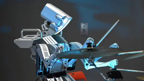 Getty Images A robot playing the drums at Worldcon in 2023