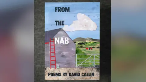 Culture Vannin The cover of From the Nab, which features an illustration of a grey farm building with a red ladder running up the wall. The is a farm gate next to it with a red tractor in the field behind it in the background set against hills and a blue sky featuring a white fluffy cloud.