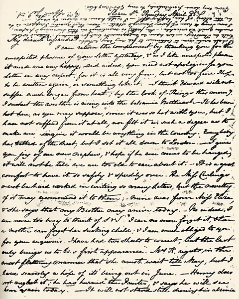 Getty Images One of the relatively few letters from Jane Austen to Cassandra that does survive today (Credit: Getty Images)