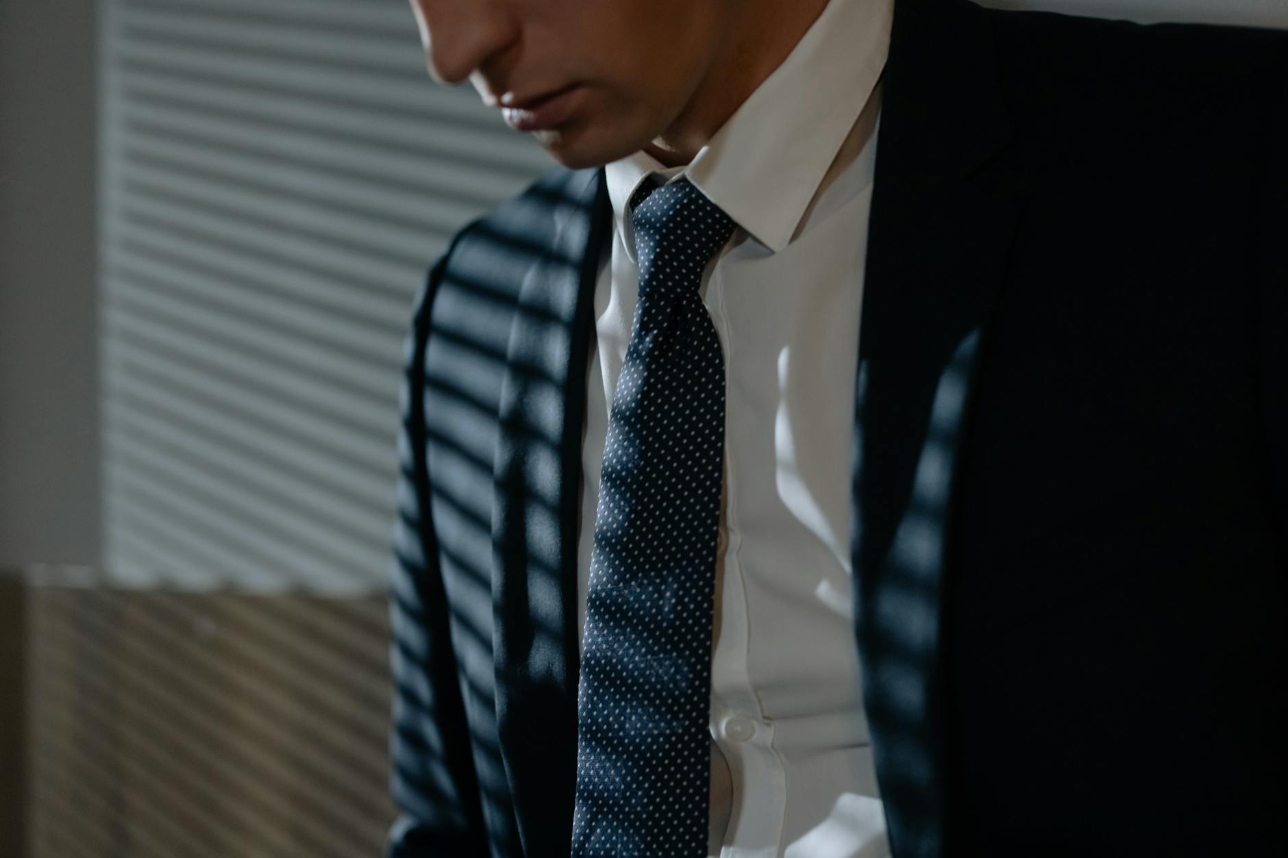 Close-up of professional business suit jacket and shirt combination
