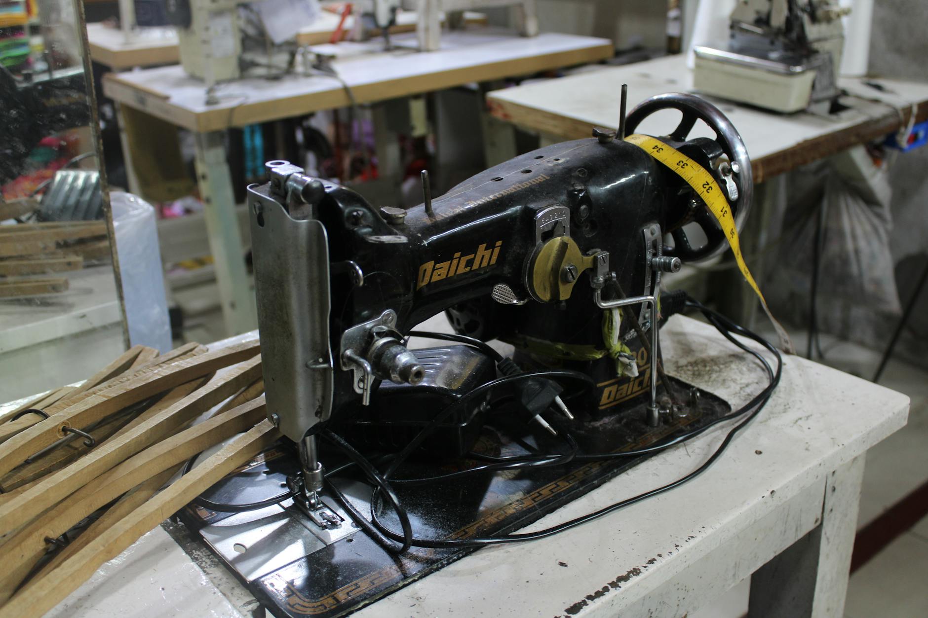 Professional sewing machine being used for clothing alterations