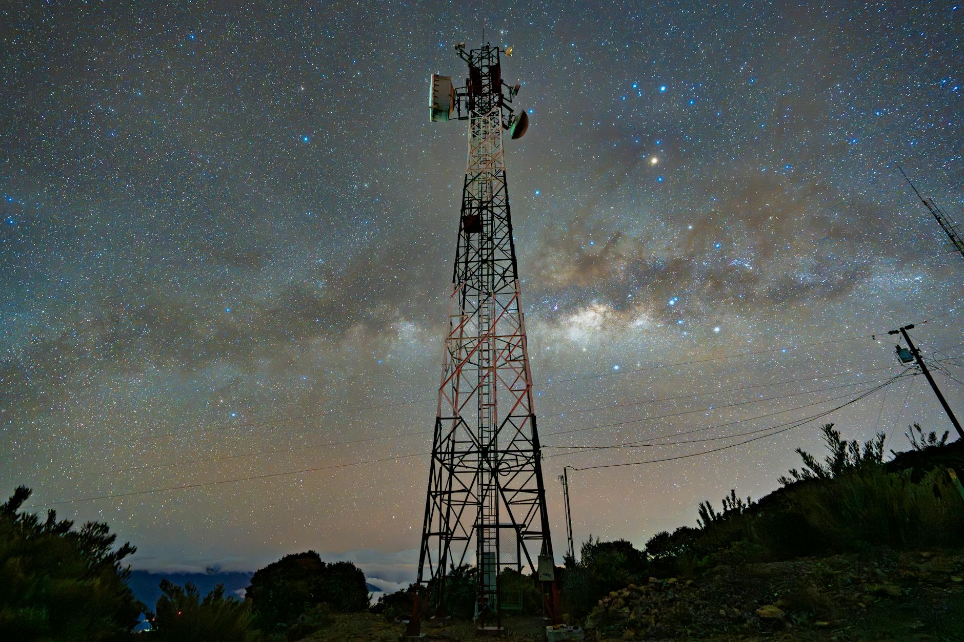 Network of satellites orbiting Earth in formation