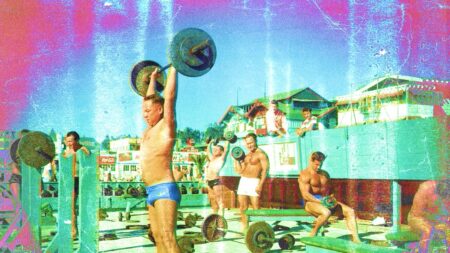 Person performing a compound strength exercise in a gym setting