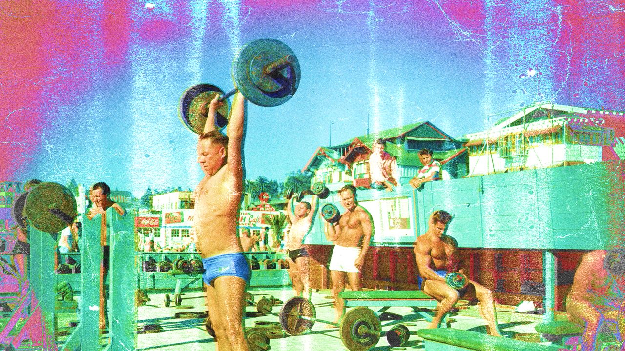 Person performing a compound strength exercise in a gym setting