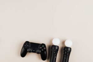 A game controller resting on a surface, representing console gaming purchases