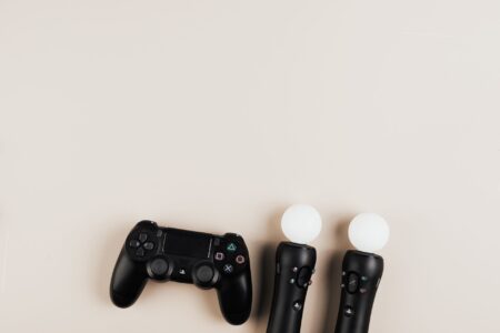 A game controller resting on a surface, representing console gaming purchases