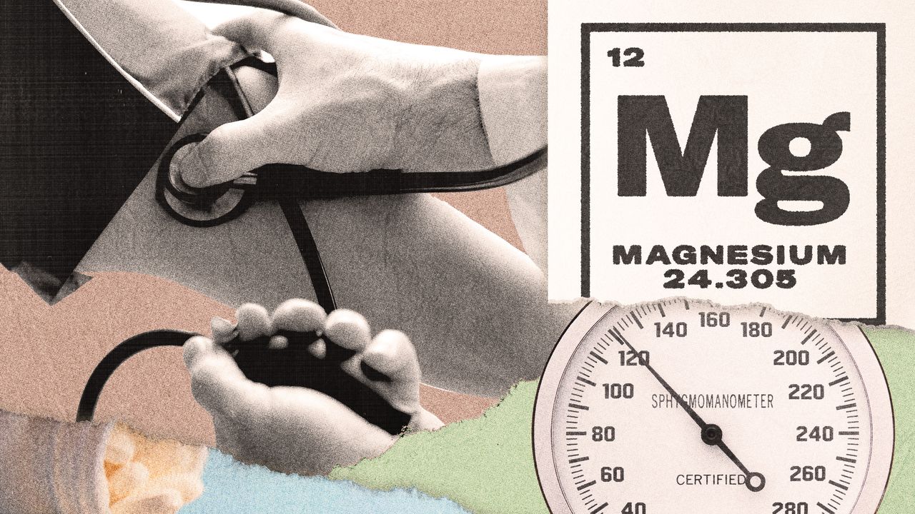 Close-up of a blood pressure cuff and digital monitor on a man's arm