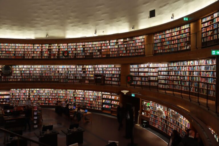 Rows of philosophy books on wooden shelves in a Parisian-style library