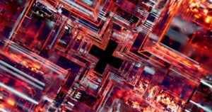 Close-up of quantum computing hardware with visible cooling systems and wiring