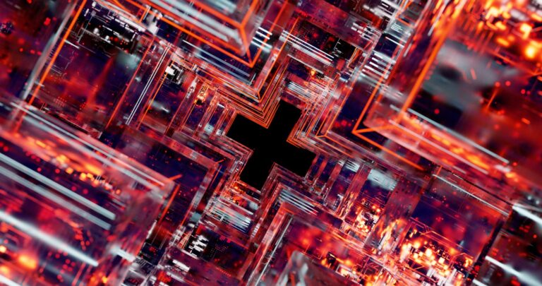 Close-up of quantum computing hardware with visible cooling systems and wiring
