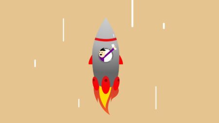 A rocket launching into a dark sky from a coastal launch pad