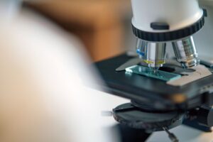 Complex scientific instruments arranged in a research laboratory setting