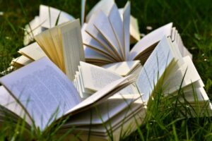 Amazon Destroys Books for AI While Literature Asks Harder Questions Stacks of books in a large warehouse under fluorescent lighting