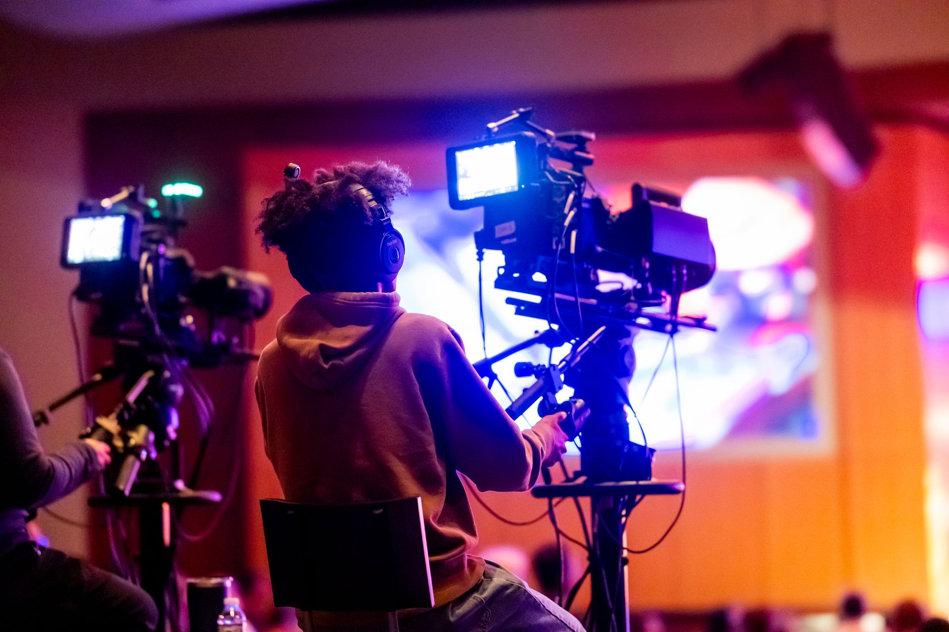 Camera and lighting equipment on a TV production set