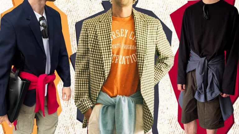 Man wearing layered summer outfit with open camp shirt over tank top