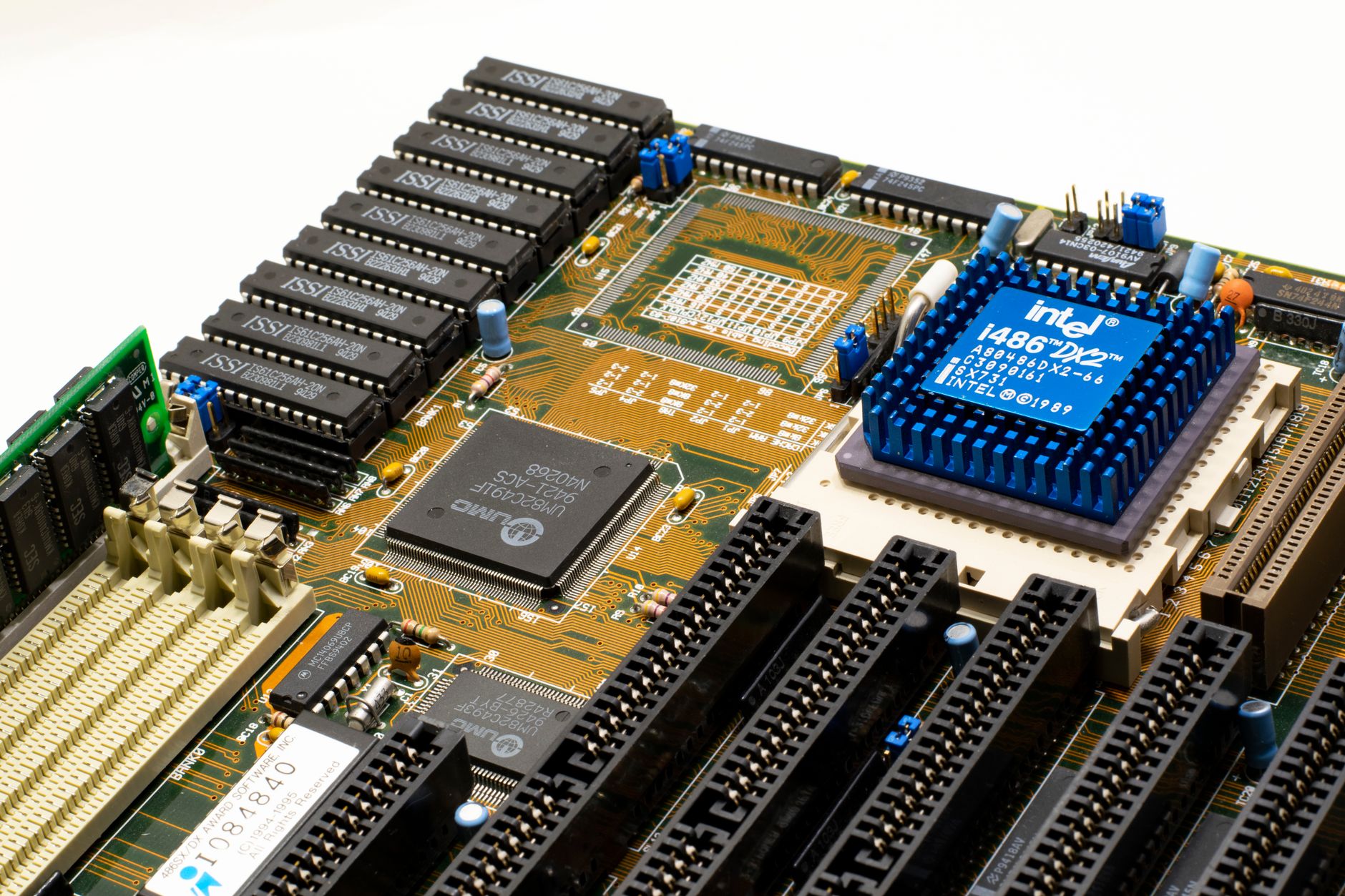 Close-up of a modern processor chip on a circuit board