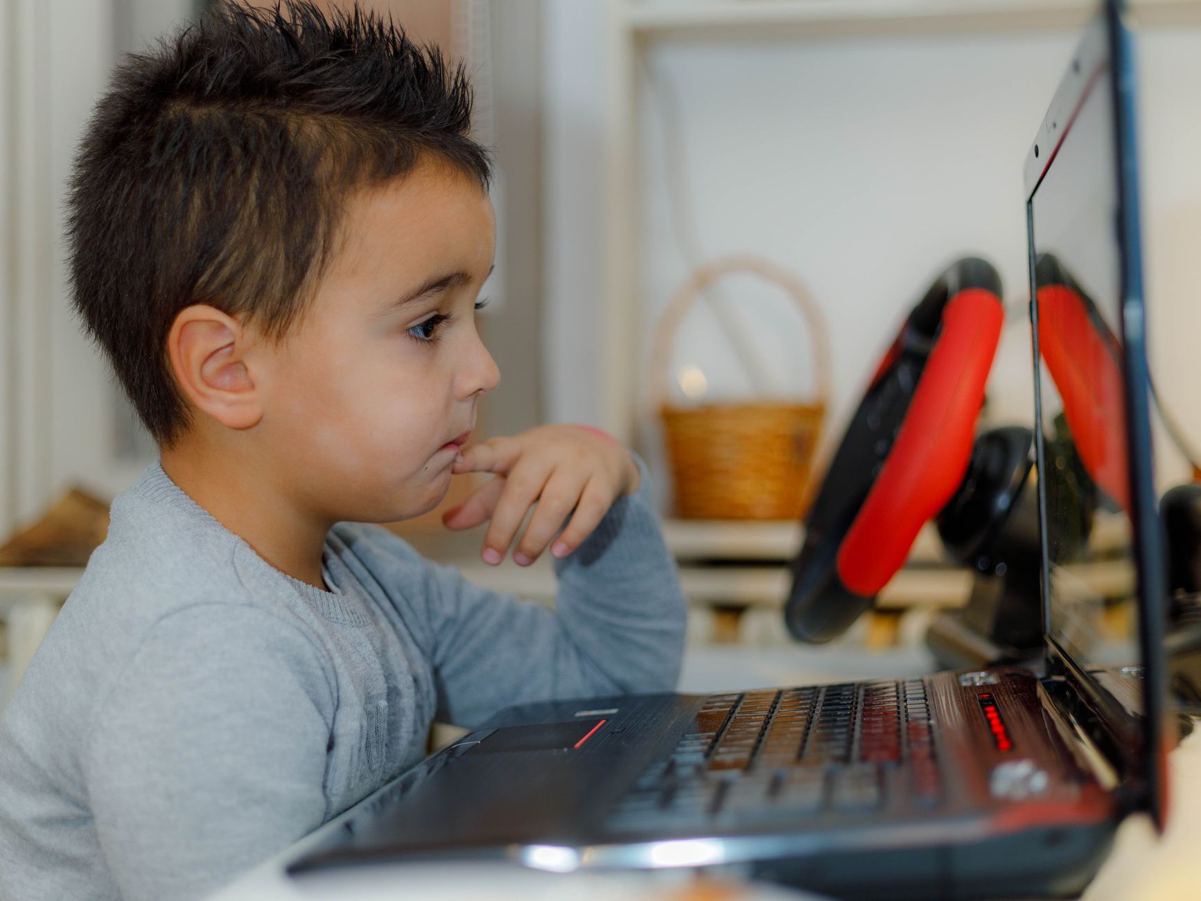 Young student looking at a computer screen during a school lesson