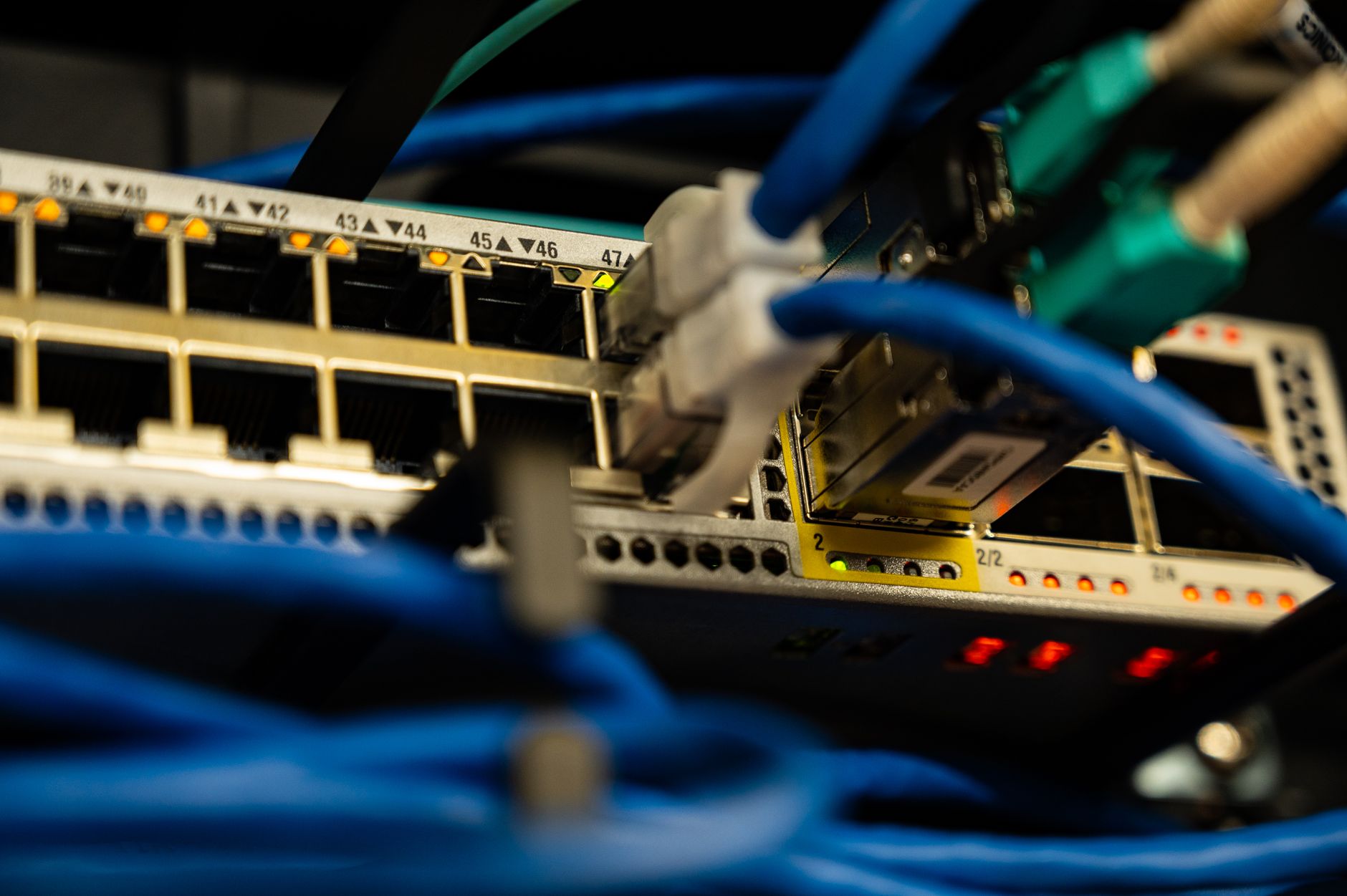 Home network router with ethernet cables connected