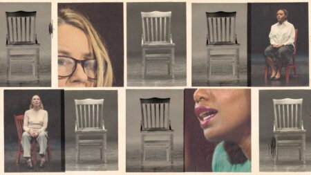 Anita Hill and Christine Ford Return to the Stage, Uninvited by History Empty stage with dramatic lighting in a theatre, representing documentary performance