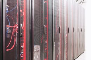 rows of server hardware inside a technology data center