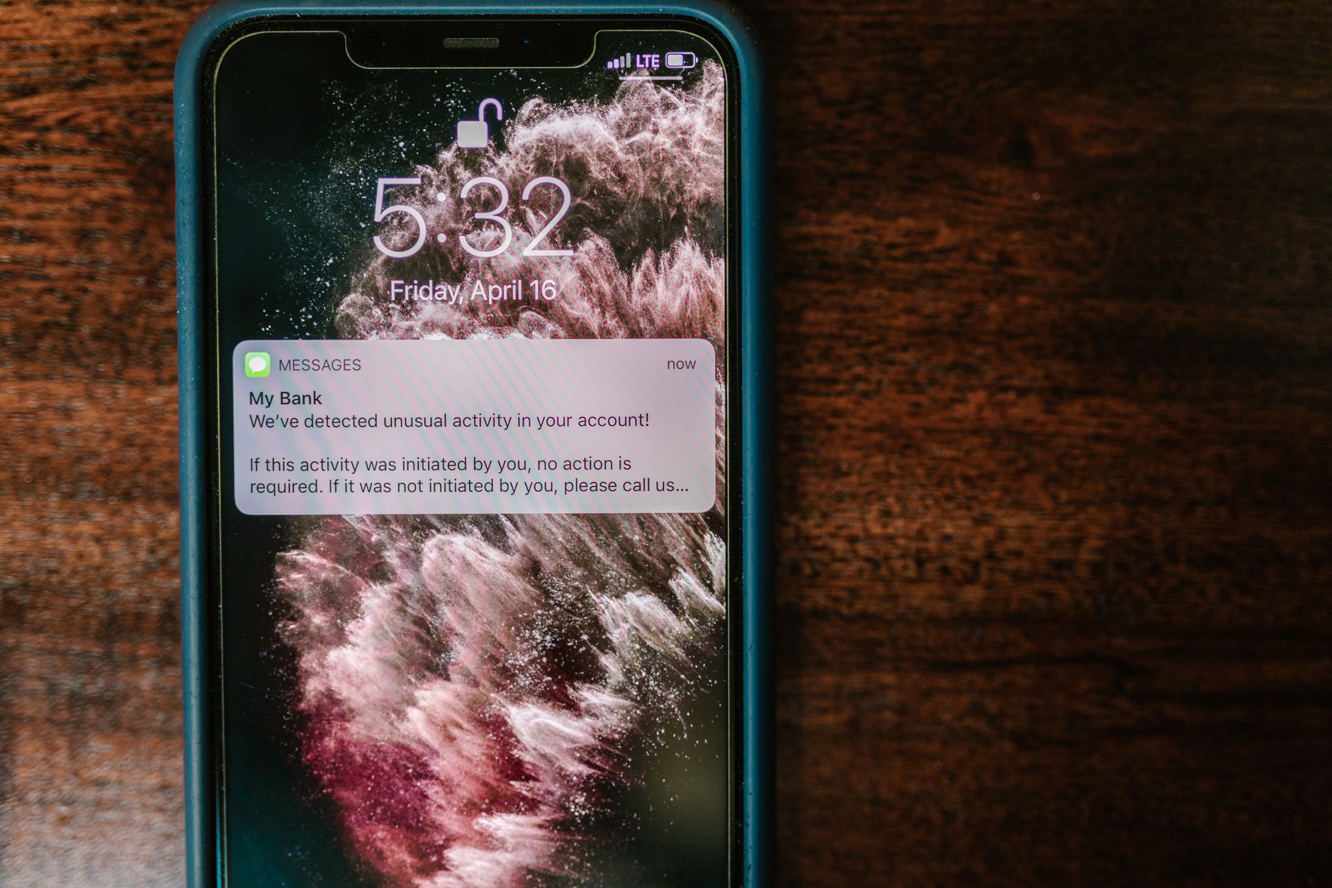 Close-up of a smartphone screen displaying an unexpected app notification